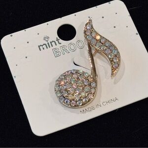 NWT Crystal Eighth Note Musical Brooch Pin - Iridescent
